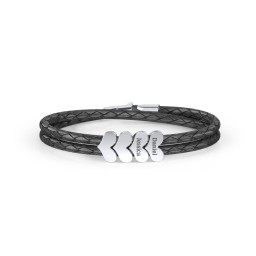 Engravable Sterling Silver Heart Leather Bracelet - 4