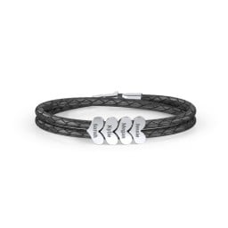 Engravable Sterling Silver Heart Leather Bracelet - 4