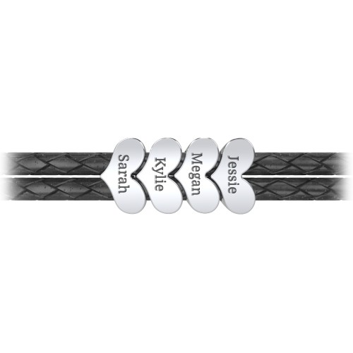 Engravable Sterling Silver Heart Leather Bracelet - 4
