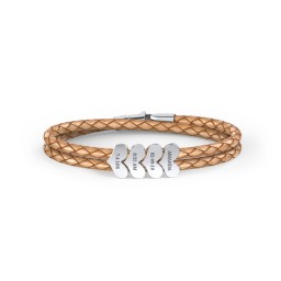 Engravable Sterling Silver Heart Leather Bracelet - 4 in 925 Sterling Silver