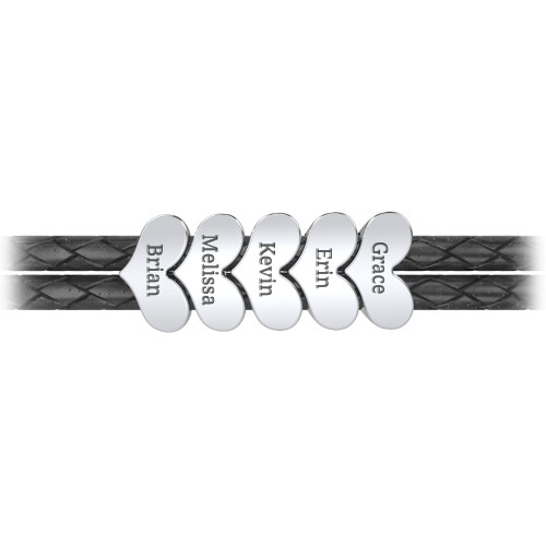 Engravable Sterling Silver Heart Leather Bracelet - 5