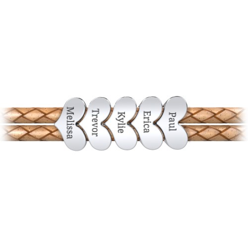 Engravable Sterling Silver Heart Leather Bracelet - 5