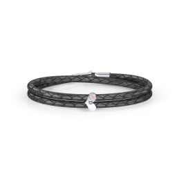 Engravable Sterling Silver Gemstone Heart Leather Bracelet