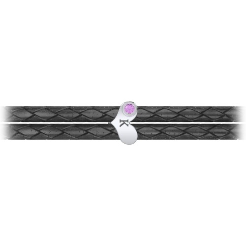 Engravable Sterling Silver Gemstone Heart Leather Bracelet – Sterling Silver with Amethyst