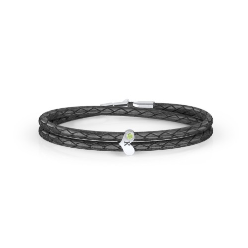 Engravable Sterling Silver Gemstone Heart Leather Bracelet