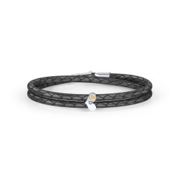 Engravable Sterling Silver Gemstone Heart Leather Bracelet in 925 Sterling Silver with Citrine