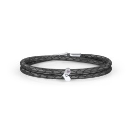 Engravable Sterling Silver Gemstone Heart Leather Bracelet in 925 Sterling Silver with Alexandrite