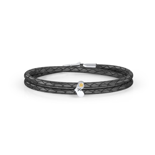 Engravable Sterling Silver Gemstone Heart Leather Bracelet – Sterling Silver with Citrine