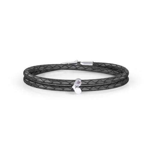 Engravable Sterling Silver Gemstone Heart Leather Bracelet – Sterling Silver with Alexandrite