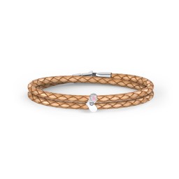 Engravable Sterling Silver Gemstone Heart Leather Bracelet in 925 Sterling Silver with Pink Tourmaline
