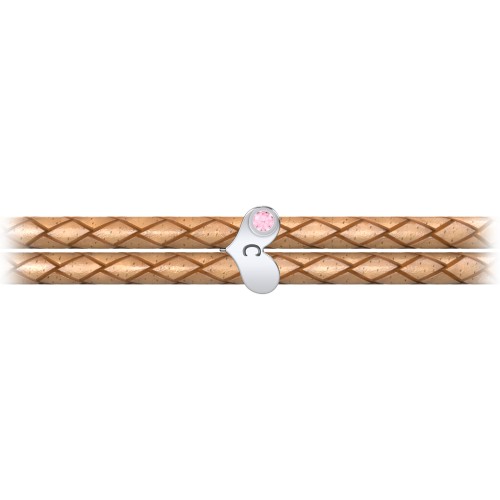 Engravable Sterling Silver Gemstone Heart Leather Bracelet – Sterling Silver with Pink Tourmaline