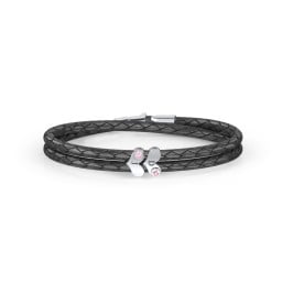 Engravable Sterling Silver Gemstone Heart Leather Bracelet - 2