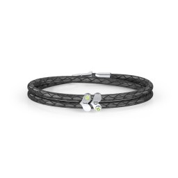 Engravable Sterling Silver Gemstone Heart Leather Bracelet - 2 in 925 Sterling Silver with Peridot