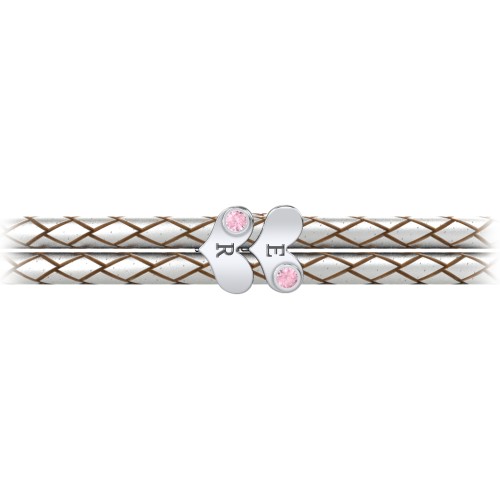 Engravable Sterling Silver Gemstone Heart Leather Bracelet - 2 – Sterling Silver with Pink Tourmaline