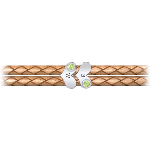Engravable Sterling Silver Gemstone Heart Leather Bracelet - 2