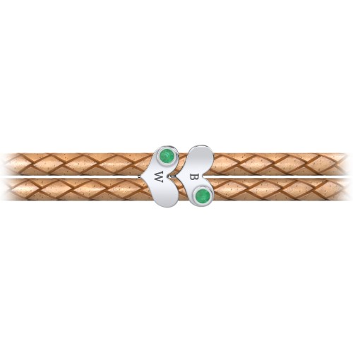 Engravable Sterling Silver Gemstone Heart Leather Bracelet - 2 – Sterling Silver with Emerald