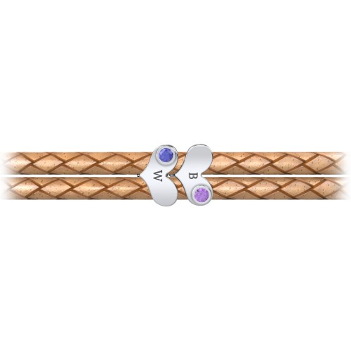 Engravable Sterling Silver Gemstone Heart Leather Bracelet - 2 – Sterling Silver with Amethyst and Blue Sapphire