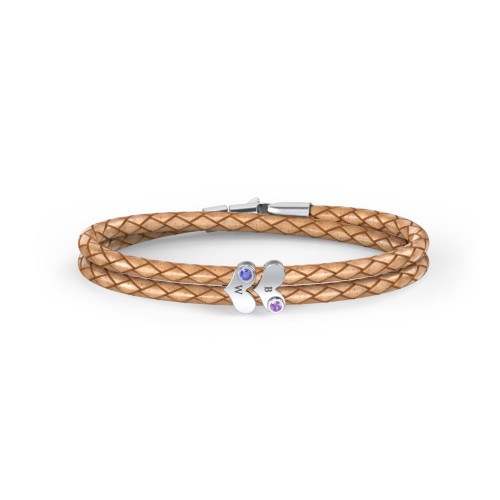 Engravable Sterling Silver Gemstone Heart Leather Bracelet - 2 – Sterling Silver with Amethyst and Blue Sapphire