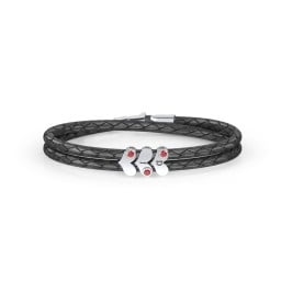 Engravable Sterling Silver Gemstone Heart Leather Bracelet - 3