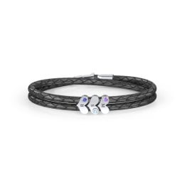 Engravable Sterling Silver Gemstone Heart Leather Bracelet - 3