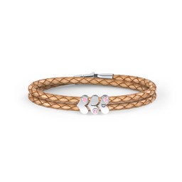 Engravable Sterling Silver Gemstone Heart Leather Bracelet - 3 in 925 Sterling Silver with Pink Tourmaline
