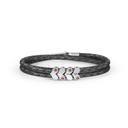 Engravable Sterling Silver Gemstone Heart Leather Bracelet - 4 in 925 Sterling Silver with Garnet