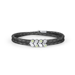 Engravable Sterling Silver Gemstone Heart Leather Bracelet - 4 in 925 Sterling Silver with Peridot