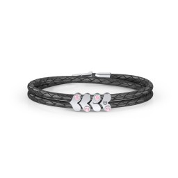 Engravable Sterling Silver Gemstone Heart Leather Bracelet - 4 in 925 Sterling Silver with Pink Tourmaline