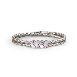 Engravable Sterling Silver Gemstone Heart Leather Bracelet - 4