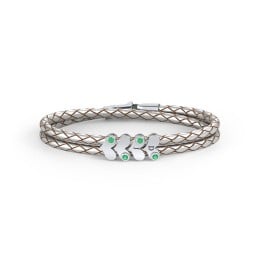 Engravable Sterling Silver Gemstone Heart Leather Bracelet - 4