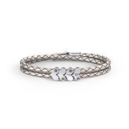 Engravable Sterling Silver Gemstone Heart Leather Bracelet - 4 in 925 Sterling Silver with Smokey Quartz