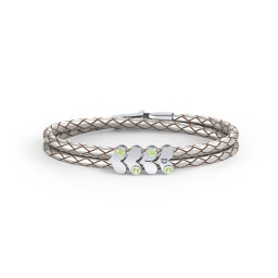 Engravable Sterling Silver Gemstone Heart Leather Bracelet - 4 in 925 Sterling Silver with Peridot