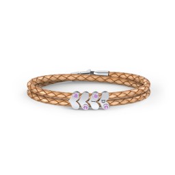 Engravable Sterling Silver Gemstone Heart Leather Bracelet - 4 in 925 Sterling Silver with Amethyst