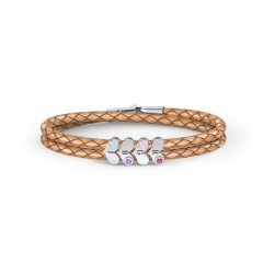 Engravable Sterling Silver Gemstone Heart Leather Bracelet - 4 – Sterling Silver with Ruby, Pink Tourmaline, Amethyst, and Blue Topaz