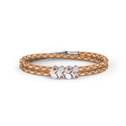 Engravable Sterling Silver Gemstone Heart Leather Bracelet - 4 in 925 Sterling Silver with Garnet