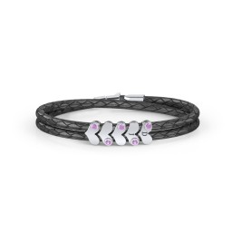 Engravable Sterling Silver Gemstone Heart Leather Bracelet - 5 in 925 Sterling Silver with Amethyst