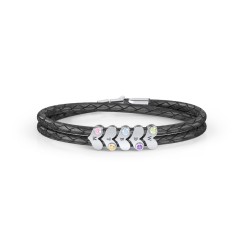 Engravable Sterling Silver Gemstone Heart Leather Bracelet - 5 – Sterling Silver with Peridot, Amethyst, Blue Topaz, Citrine, and Pink Tourmaline