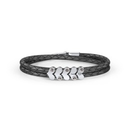 Engravable Sterling Silver Gemstone Heart Leather Bracelet - 5 in 925 Sterling Silver with Smokey Quartz