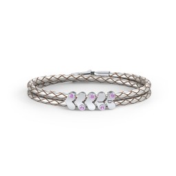 Engravable Sterling Silver Gemstone Heart Leather Bracelet - 5 in 925 Sterling Silver with Amethyst