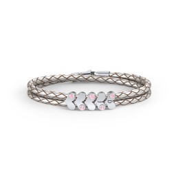 Engravable Sterling Silver Gemstone Heart Leather Bracelet - 5 in 925 Sterling Silver with Pink Tourmaline