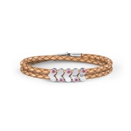 Engravable Sterling Silver Gemstone Heart Leather Bracelet - 5