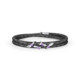 Sterling Silver Ivy & Gemstone Leather Bracelet in 925 Sterling Silver with Amethyst