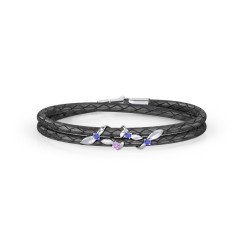 Sterling Silver Ivy & Gemstone Leather Bracelet – Sterling Silver with Blue Sapphire and Amethyst