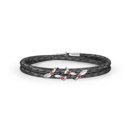 Sterling Silver Ivy & Gemstone Leather Bracelet in 925 Sterling Silver with Garnet