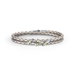 Sterling Silver Ivy & Gemstone Leather Bracelet in 925 Sterling Silver with Peridot