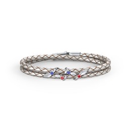 Sterling Silver Ivy & Gemstone Leather Bracelet in 925 Sterling Silver with Blue Sapphire and Garnet