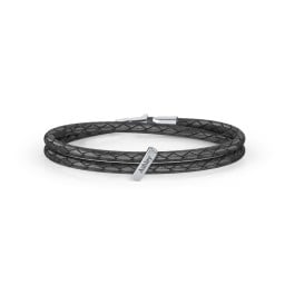 Engravable Sterling Silver Bar Leather Bracelet