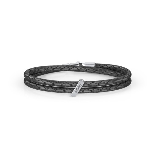 Engravable Sterling Silver Bar Leather Bracelet – Sterling Silver