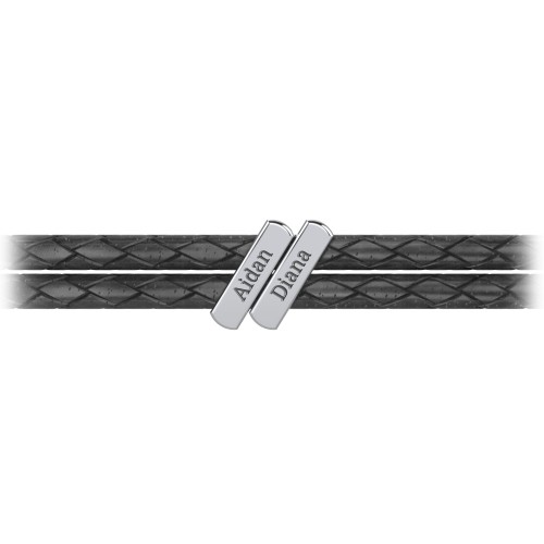 Engravable Sterling Silver Bar Leather Bracelet - 2