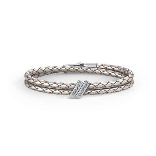 Engravable Sterling Silver Bar Leather Bracelet - 2